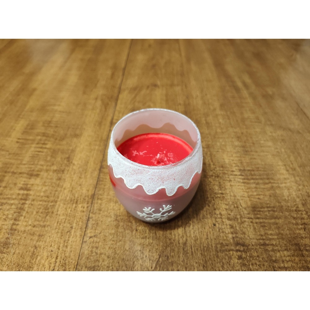 Handmade Snowflake Cranberry Scented Candle in Frosted Red Glass Vessel B2